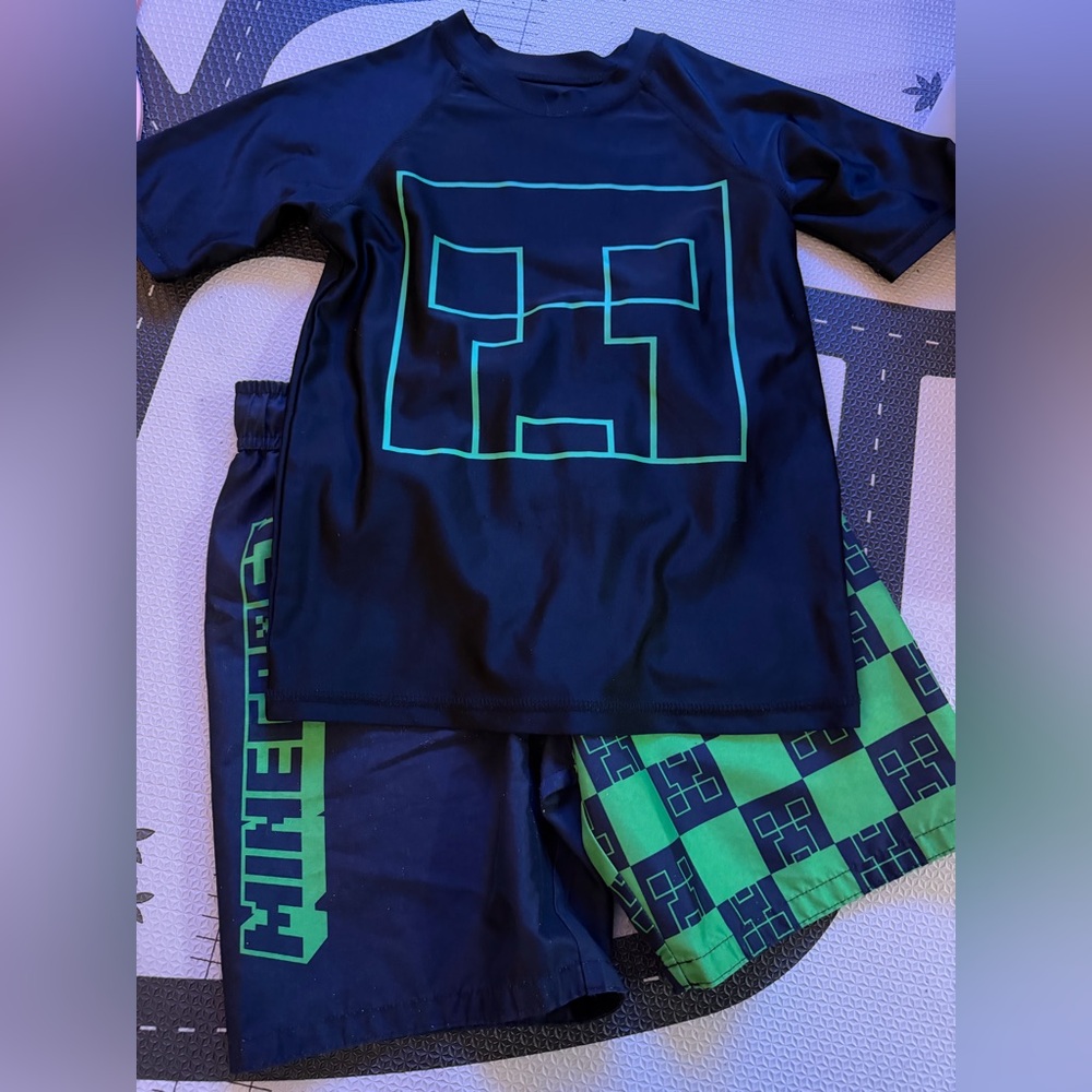 Minecraft Swim Trunks and Rashguard